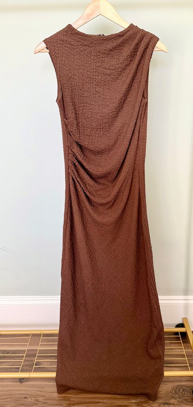 Chocolate Brown Ruched Textured Maxi Dress Small